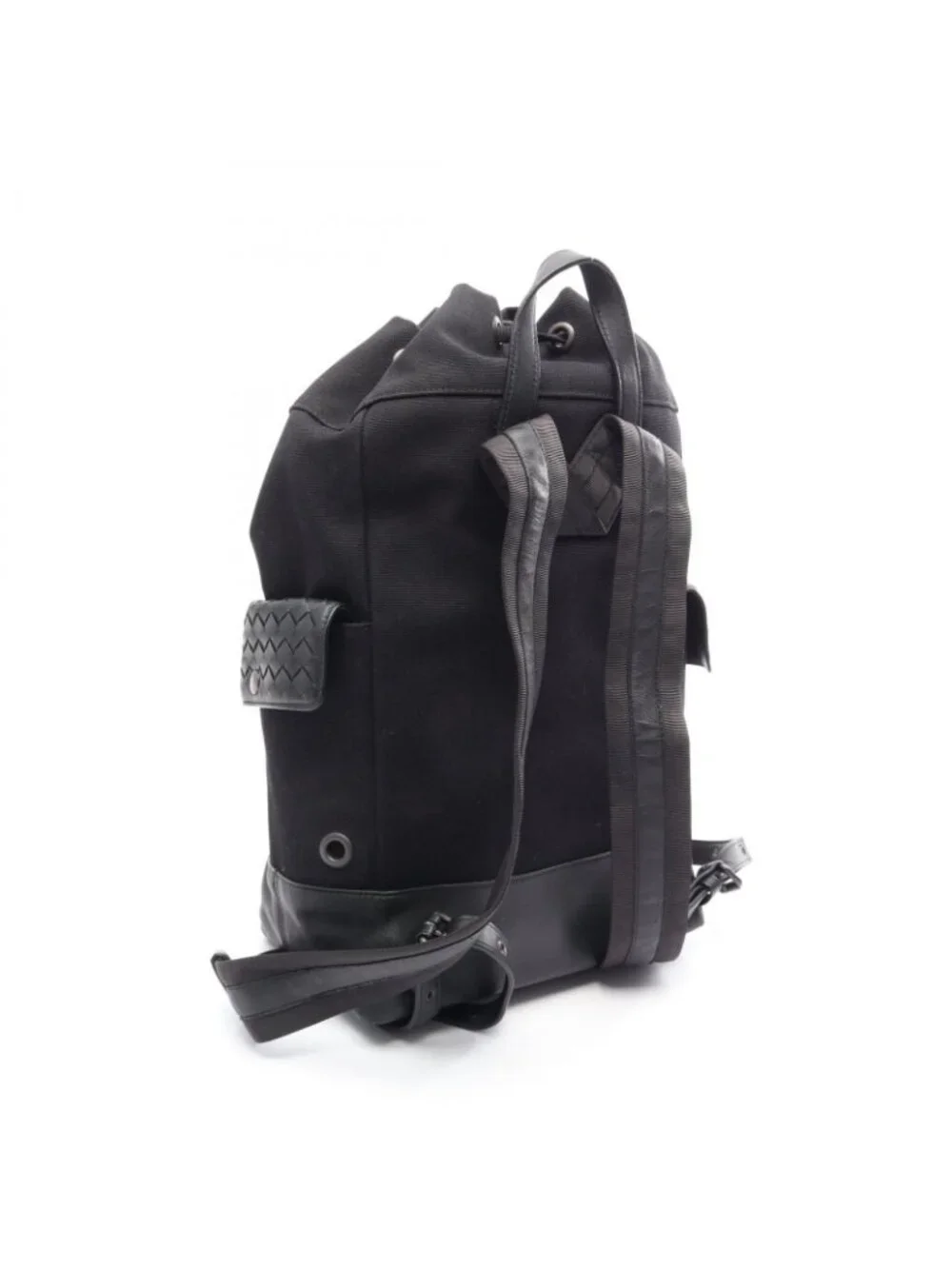 Bottega Veneta Backpack Intrecciato Black Gray White Canvas Leather